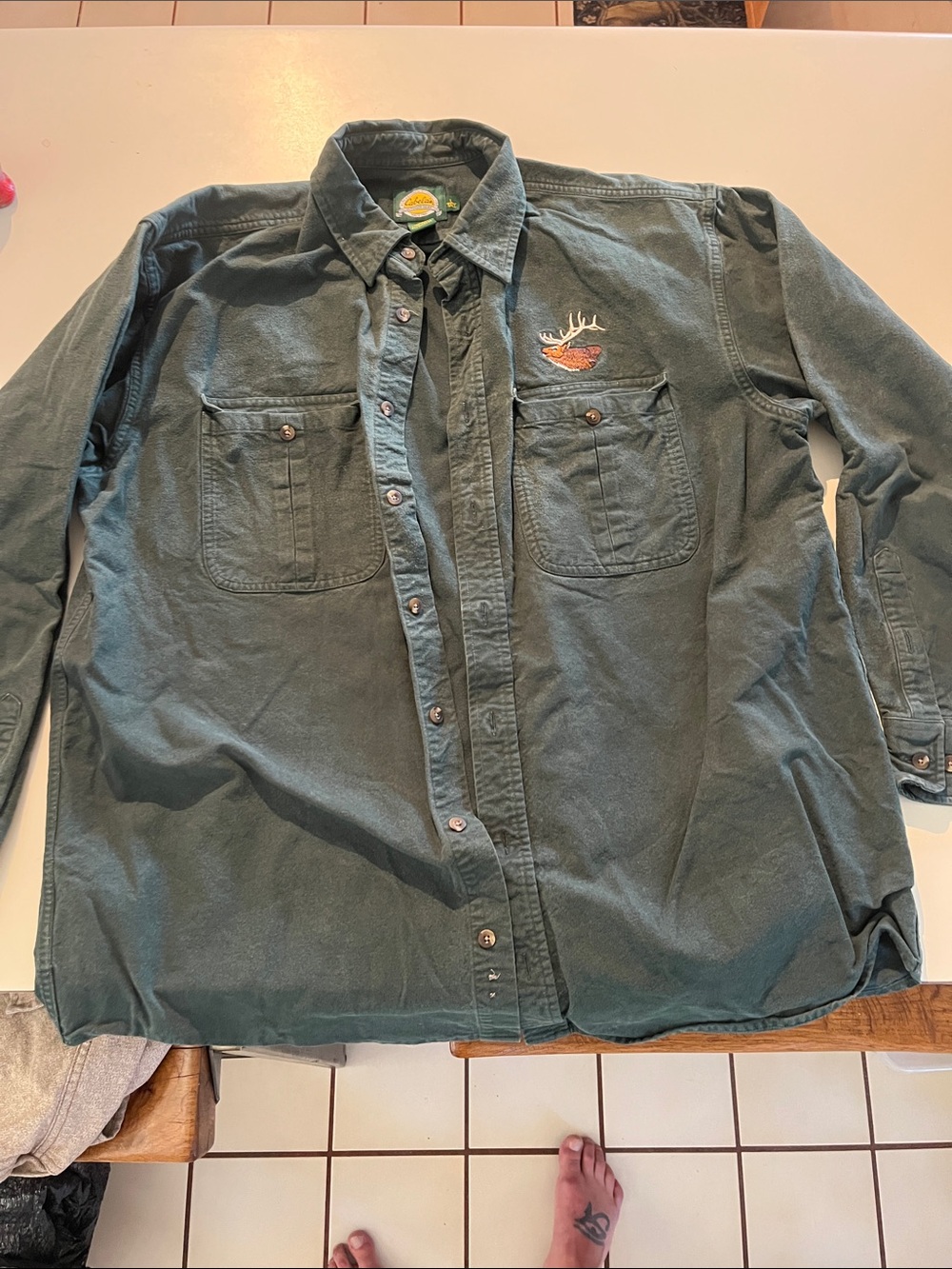 Cabela's Dark Green Long-Sleeve Button-Down Shirt with Embroidered Logo